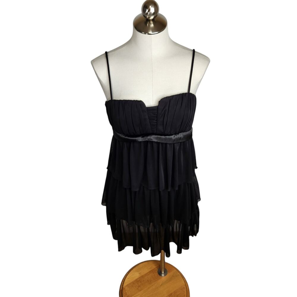 City Triangles Y2K Black Tiered Ruffled Mini‎ Dress Women's Large